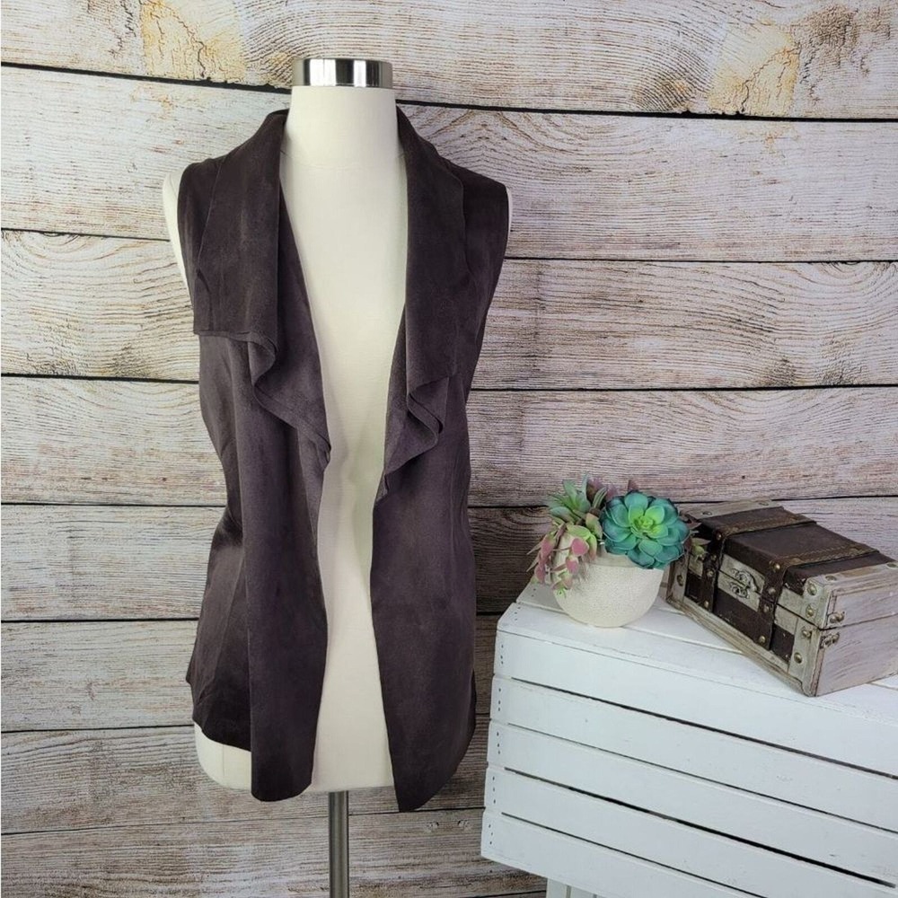 Philosophy Republic Clothing Faux Suede Waterfall Vest Brown Plus Size 1X